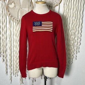 Vintage Lauren Ralph Lauren Red Cotton Sweater with Flag Detail L/Runs Small